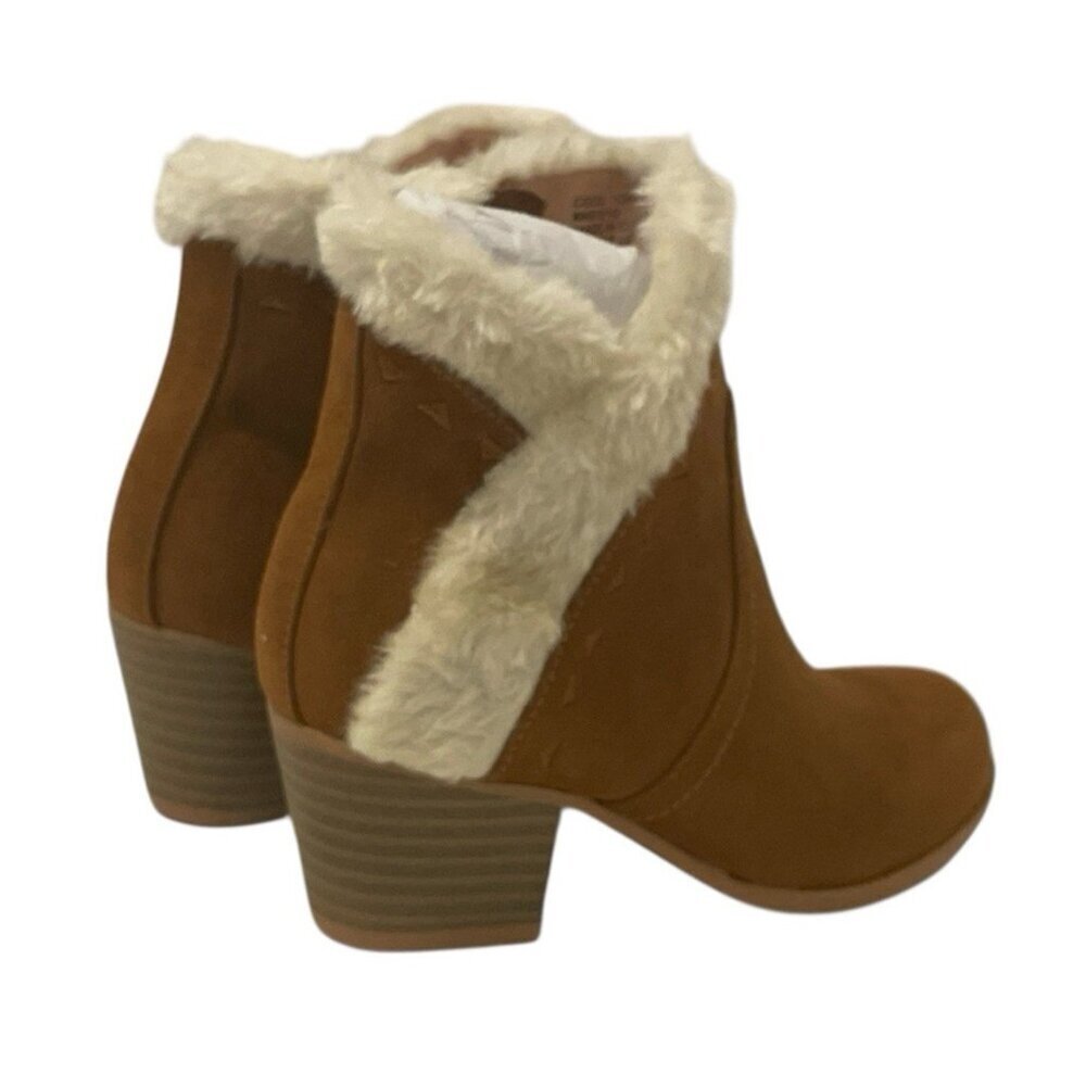 UNR8ED Coco Girls Faux Fur Ankle Boots Youth Size 13M Chestnut Trim Block Heel - Picture 2 of 16